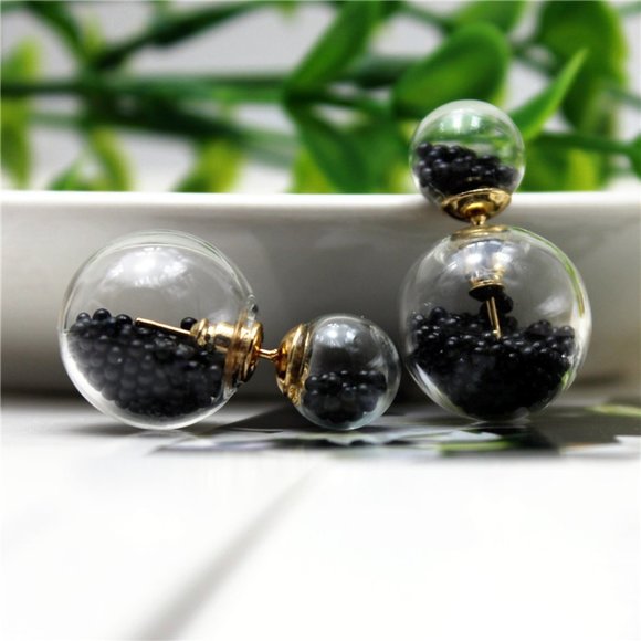 Unique Black Beaded Double Sided Front Back Pearl Beaded Earrings - Picture 1 of 8